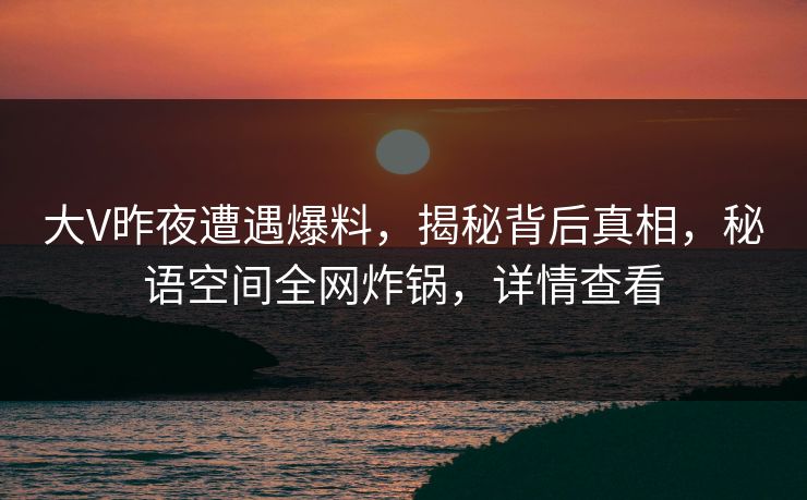 大V昨夜遭遇爆料，揭秘背后真相，秘语空间全网炸锅，详情查看