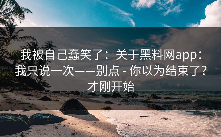 我被自己蠢笑了:关于黑料网app:我只说一次——别点 - 你以为结束了?才刚开始